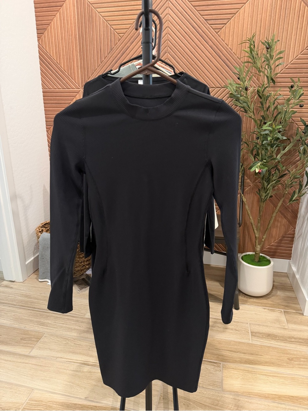 lululemon athletica Black Long-Sleeve Ribbed Sheath Dress